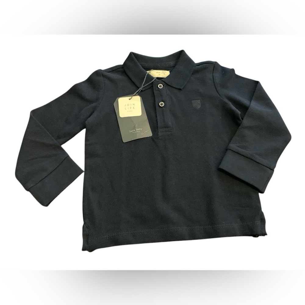NWT Zara Baby Boys Navy Blue Long Sleeve Polo Shirt 18–24 Months